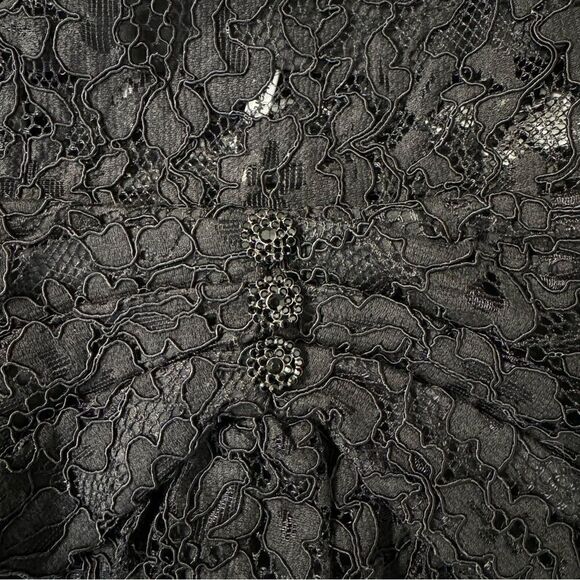 NEW Self-Portrait Fine Cord Short Sleeve Mini Dress Black Lace Size 8 - Picture 9 of 14